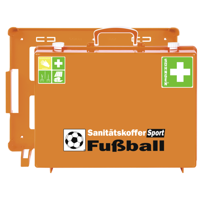 Valise de premiers secours Sport MT-CD football, équipée, en plastique ABS  orange. Dim. 400 x 300 x 150 mm
