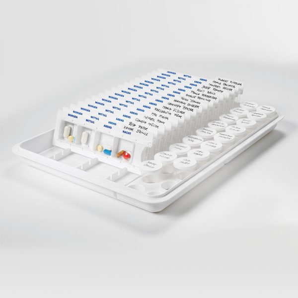 20-50-02002 Plateau pour médicaments en PC avec 2 inserts pour gobelets, blanc