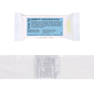 confezione di bendaggio pediatrico aluderm, medio, benda di circa 2 m (dosata) x 6 cm, compressa di circa 6 x 6 cm
