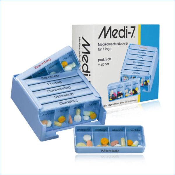 20-13-400-BLAU Medi-7 Dispenser di medicinali blu Impronta tedesca