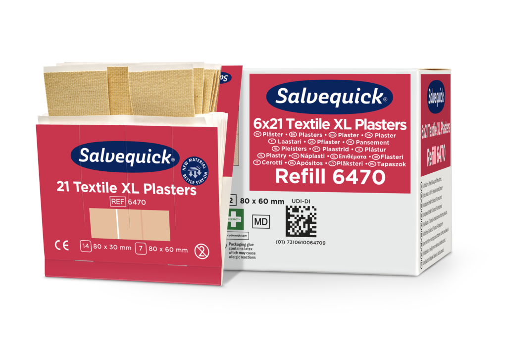 Salvequick Pflaster–Strips, Pflaster XL, textil, elastisch, 6 x 21 Stk.,  Refill 6470 kaufen