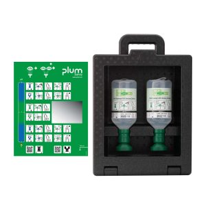 PLUM iBOX für 2 Augenspülflaschen, mit 2 x 500 ml Augenspülung grün 0.9% NaCl