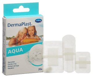 Sparadrap Dermaplast® Aqua résistant à l'eau, assortis. Emballage de 20 pièces en 3 tailles.