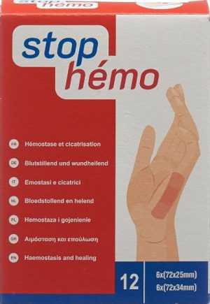 STOP HEMO sparadrap hémostatique, stérile. Assortiment de 12 pièces.