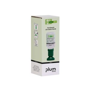 Lavaggio oculare plum, soluzione sterile di cloruro di sodio 0,9%, verde da 200 ml. Flacone di risciacquo confezionato singolarmente in scatola.
