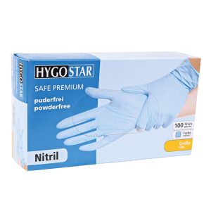 HST01373 Handschuhe Safe Premium Nitril, puderfrei,blau, Grösse XL. Box à 100 Stk.