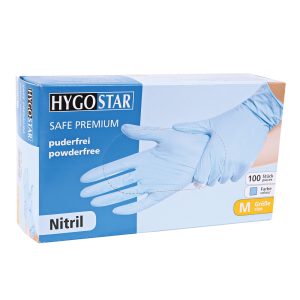 HST01371 Handschuhe Safe Premium Nitril, puderfrei,blau, Grösse M. Box à 100 Stk.