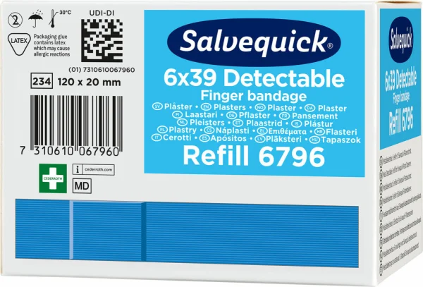 Salvequick Pflaster-Strips, detectable, blau, Box à 6 x 39 Stk.
